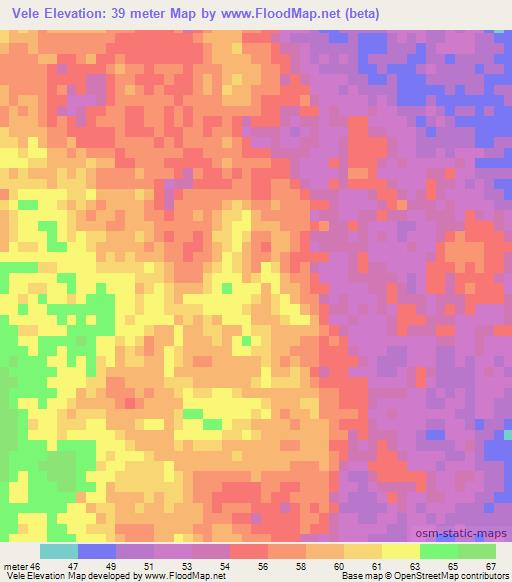 Vele,Mozambique Elevation Map
