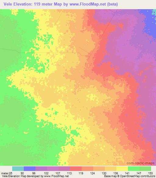 Vele,Mozambique Elevation Map
