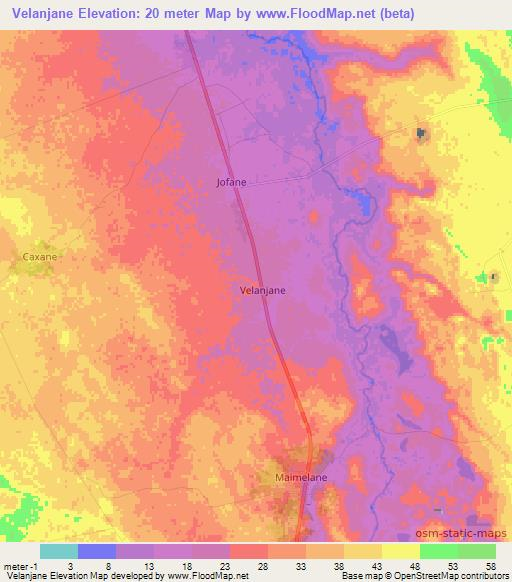 Velanjane,Mozambique Elevation Map