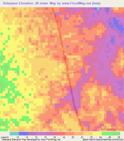 Velanjane,Mozambique Elevation Map