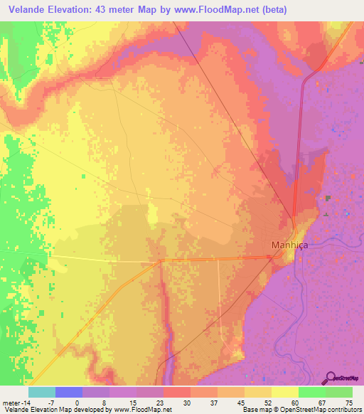 Velande,Mozambique Elevation Map