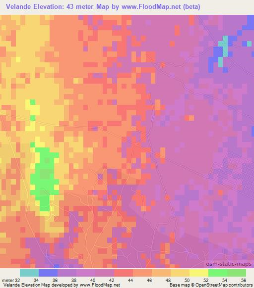 Velande,Mozambique Elevation Map