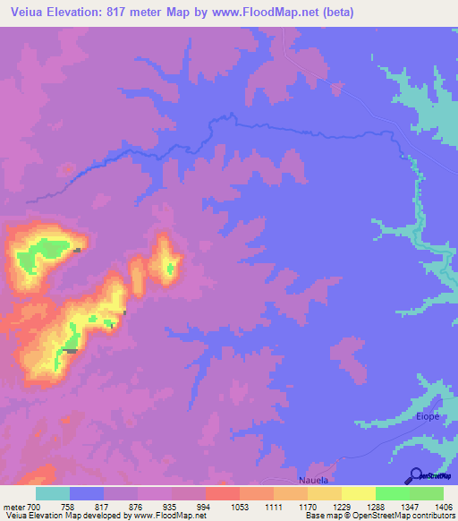 Veiua,Mozambique Elevation Map