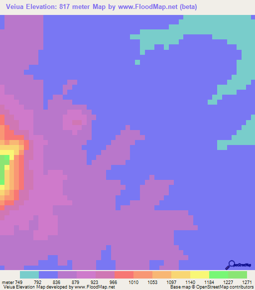 Veiua,Mozambique Elevation Map
