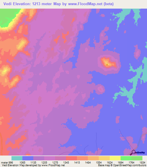Vedi,Mozambique Elevation Map