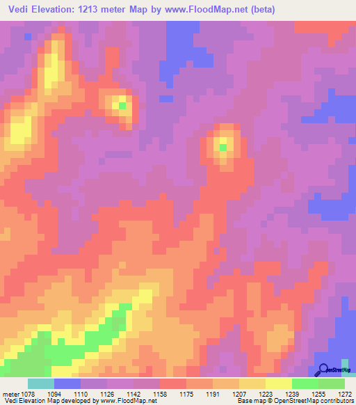 Vedi,Mozambique Elevation Map