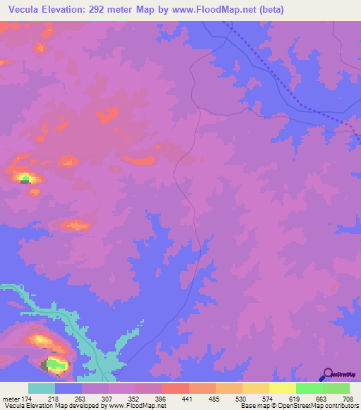 Vecula,Mozambique Elevation Map