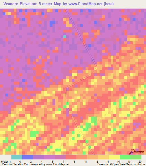 Veandro,Mozambique Elevation Map