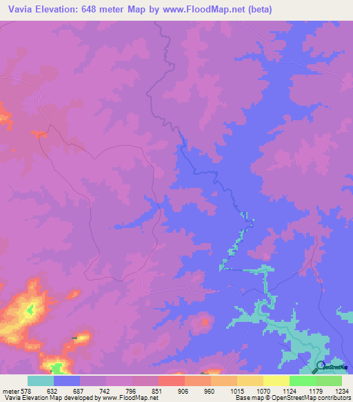 Vavia,Mozambique Elevation Map