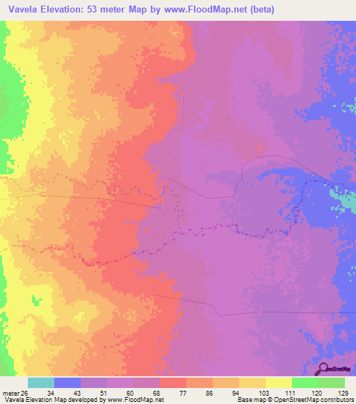 Vavela,Mozambique Elevation Map