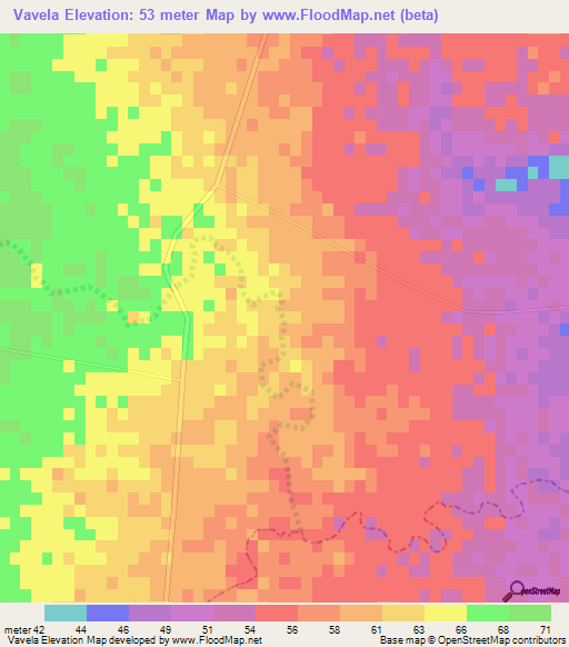 Vavela,Mozambique Elevation Map