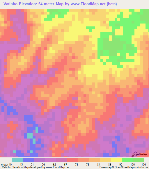 Vatinho,Mozambique Elevation Map