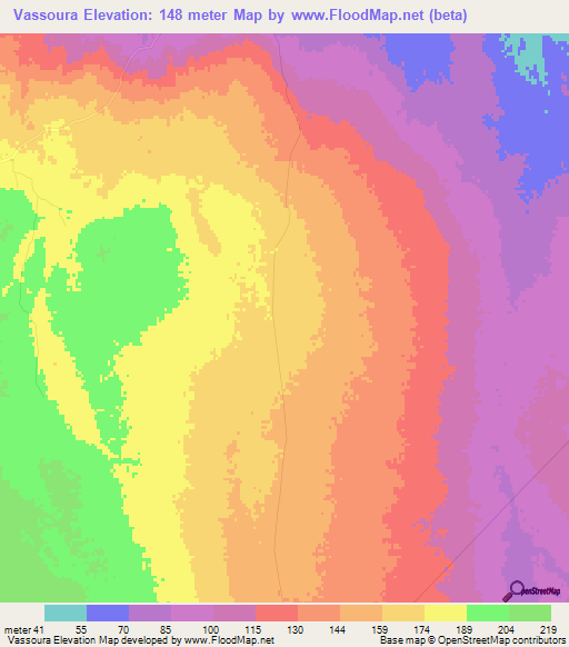 Vassoura,Mozambique Elevation Map