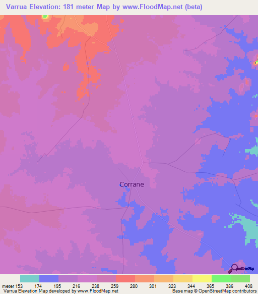 Varrua,Mozambique Elevation Map