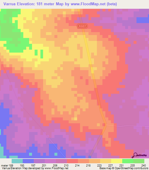 Varrua,Mozambique Elevation Map