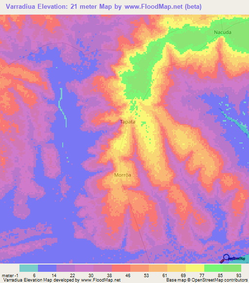 Varradiua,Mozambique Elevation Map