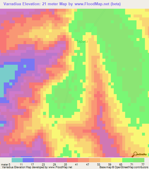 Varradiua,Mozambique Elevation Map