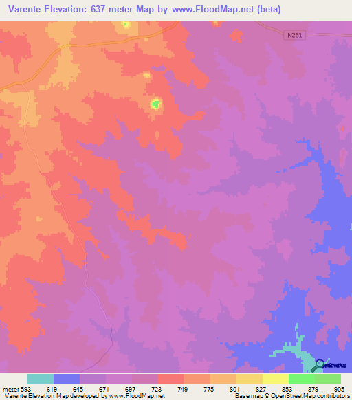 Varente,Mozambique Elevation Map