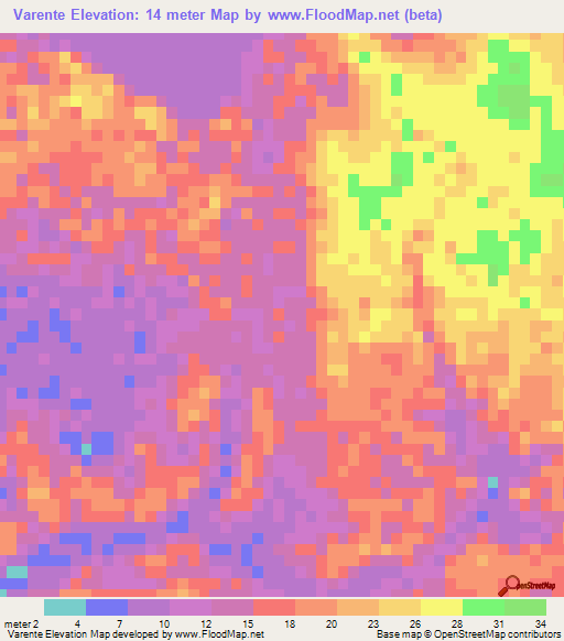 Varente,Mozambique Elevation Map