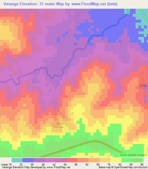 Varanga,Mozambique Elevation Map