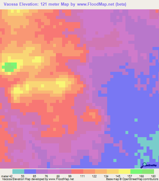 Vaossa,Mozambique Elevation Map