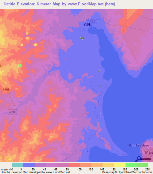 Uatitia,Mozambique Elevation Map