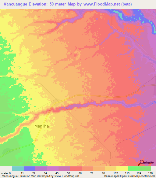 Vancuangue,Mozambique Elevation Map