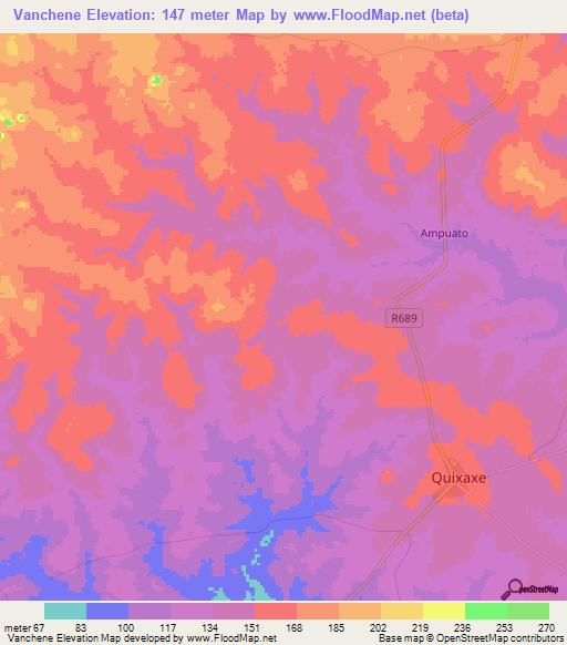 Vanchene,Mozambique Elevation Map