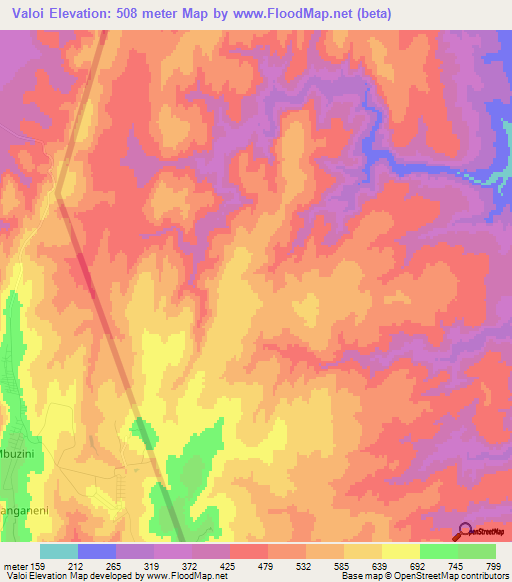 Valoi,Mozambique Elevation Map