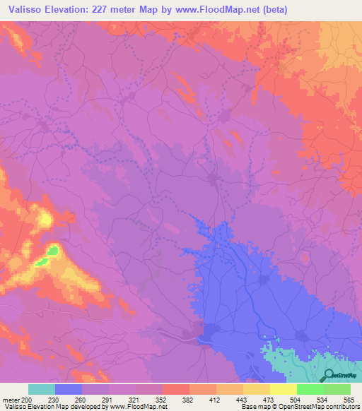 Valisso,Mozambique Elevation Map
