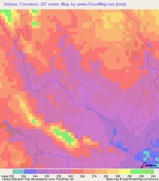 Valisso,Mozambique Elevation Map