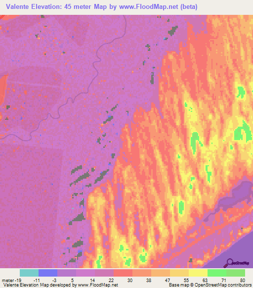 Valente,Mozambique Elevation Map