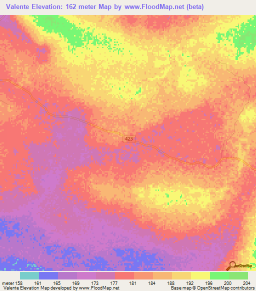 Valente,Mozambique Elevation Map