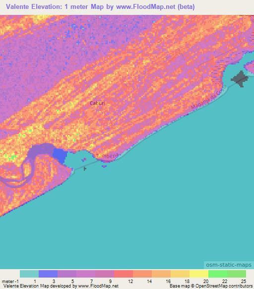 Valente,Mozambique Elevation Map