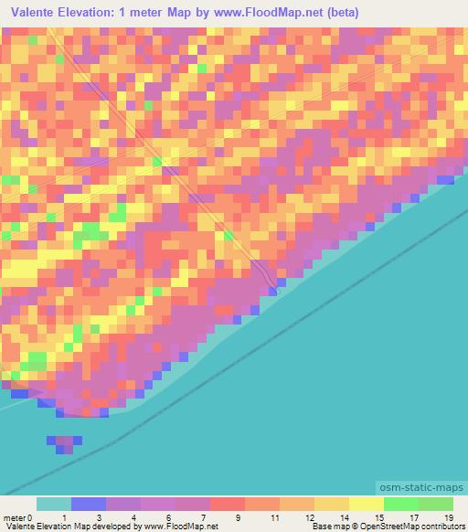 Valente,Mozambique Elevation Map