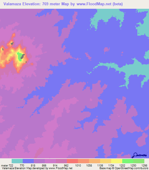 Valamaza,Mozambique Elevation Map