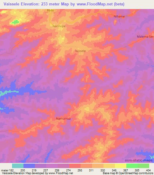 Vaissele,Mozambique Elevation Map