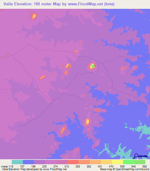 Vaila,Mozambique Elevation Map