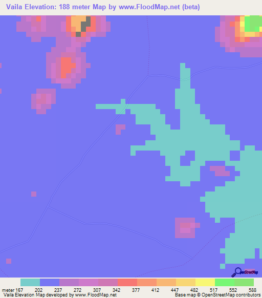 Vaila,Mozambique Elevation Map
