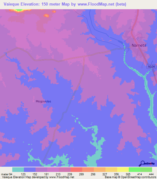 Vaieque,Mozambique Elevation Map
