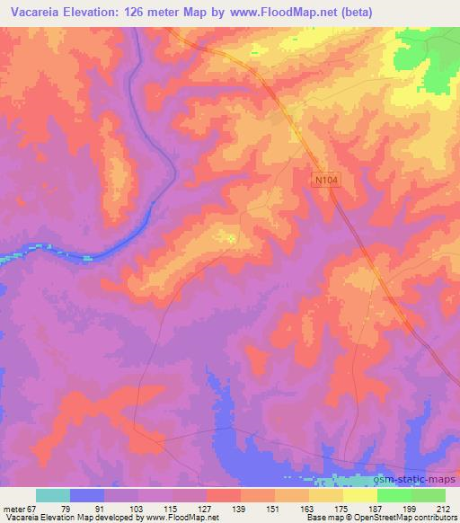 Vacareia,Mozambique Elevation Map