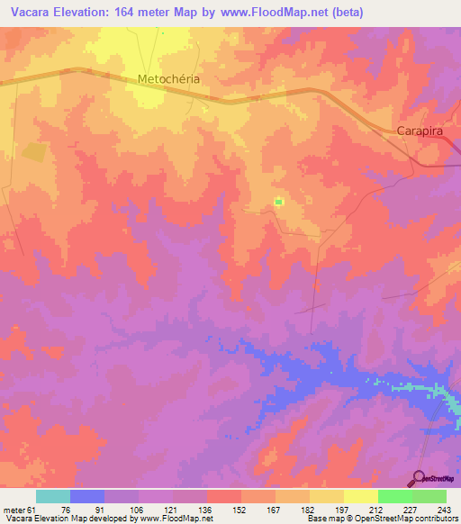 Vacara,Mozambique Elevation Map