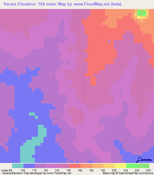 Vacara,Mozambique Elevation Map