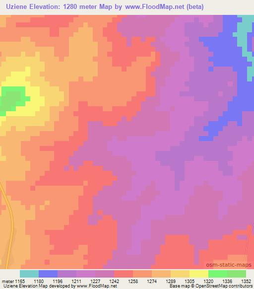 Uziene,Mozambique Elevation Map