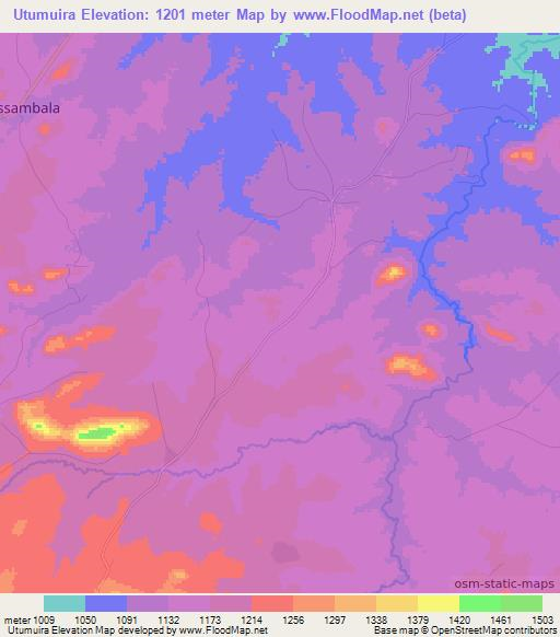 Utumuira,Mozambique Elevation Map