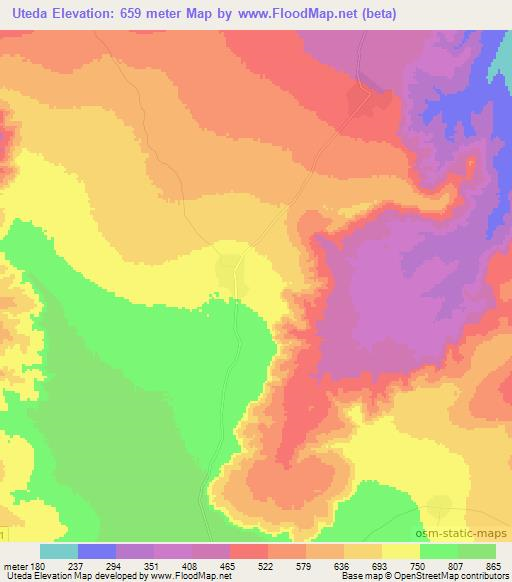 Uteda,Mozambique Elevation Map