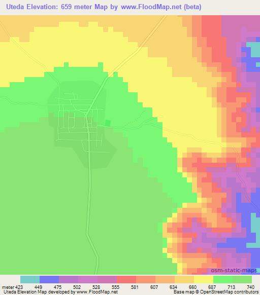 Uteda,Mozambique Elevation Map