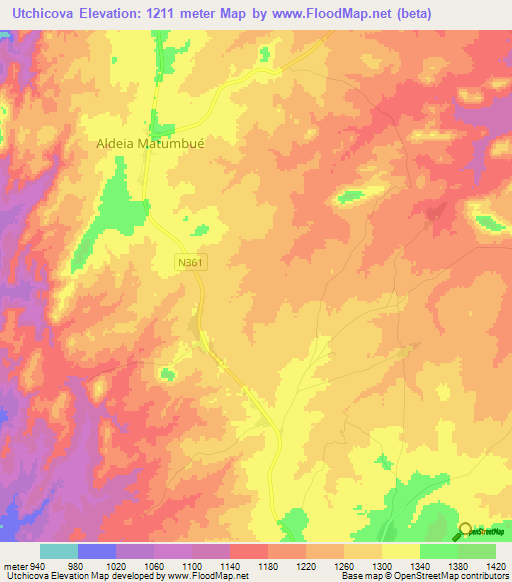 Utchicova,Mozambique Elevation Map