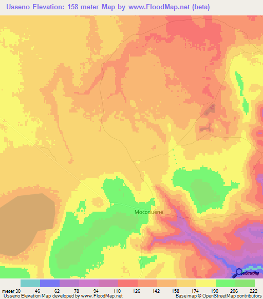 Usseno,Mozambique Elevation Map