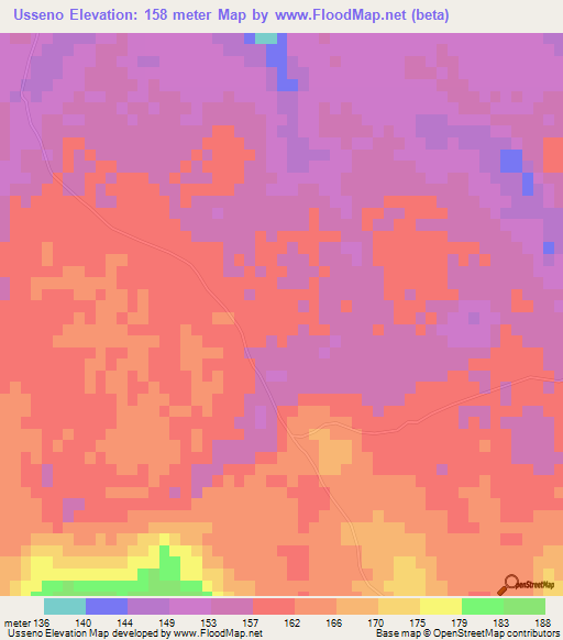 Usseno,Mozambique Elevation Map